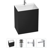 Напольная раковина отдельно стоящая Wellsee Doux в наборе 4 в 1, раковина-моноблок из акрила, цвет матовый черный / белый глянец 20213206R