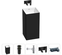 Напольная раковина отдельно стоящая Wellsee Pure BY в наборе 4 в 1, раковина-моноблок из акрила, цвет матовый черный / белый глянец 20213247R
