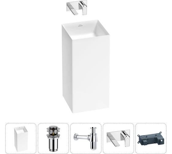 Напольная раковина отдельно стоящая Wellsee Pure BY в наборе 4 в 1, раковина-моноблок из акрила, цвет белый глянец 20213222R 1