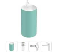 Напольная раковина отдельностоящая Wellsee Chalice Perfection в наборе 4 в 1, раковина-моноблок из акрила, цвет матовый светло-зеленый / белый глянец 20213079R