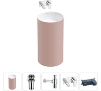 Напольная раковина отдельностоящая Wellsee Chalice Perfection в наборе 4 в 1, раковина-моноблок из акрила, цвет матовый светло-розовый / белый глянец 20212979R