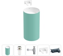 Напольная раковина отдельностоящая Wellsee Chalice Perfection в наборе 4 в 1, раковина-моноблок из акрила, цвет матовый светло-зеленый / белый глянец 20212954R