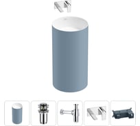 Напольная раковина отдельностоящая Wellsee Chalice Perfection в наборе 4 в 1, раковина-моноблок из акрила, цвет матовый светло-синий / белый глянец 20212961R