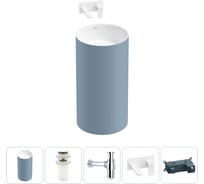 Напольная раковина отдельностоящая Wellsee Chalice Perfection в наборе 4 в 1, раковина-моноблок из акрила, цвет матовый светло-синий / белый глянец 20212963R