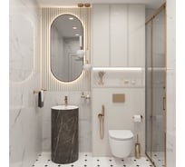 Напольная раковина отдельностоящая Wellsee Chalice Perfection в наборе 4 в 1, раковина-моноблок из акрила, цвет матовый черный мрамор / белый глянец 20213039R