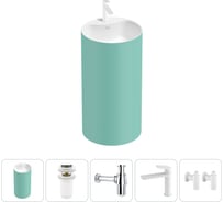 Напольная раковина отдельностоящая Wellsee Chalice Perfection в наборе 5 в 1, раковина-моноблок из акрила, цвет матовый светло-зеленый / белый глянец 20213081R