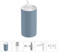 Напольная раковина отдельностоящая Wellsee Chalice Perfection в наборе 5 в 1, раковина-моноблок из акрила, цвет матовый светло-синий / белый глянец 20213093R