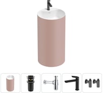 Напольная раковина отдельностоящая Wellsee Chalice Perfection в наборе 5 в 1, раковина-моноблок из акрила, цвет матовый светло-розовый / белый глянец 20213116R