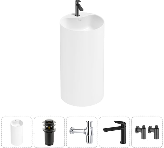 Напольная раковина отдельностоящая Wellsee Chalice Perfection в наборе 5 в 1, раковина-моноблок из акрила, цвет белый глянец 20212995R 1