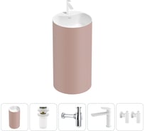 Напольная раковина отдельностоящая Wellsee Chalice Perfection в наборе 5 в 1, раковина-моноблок из акрила, цвет матовый светло-розовый / белый глянец 20213117R