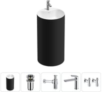 Напольная раковина отдельностоящая Wellsee Chalice Perfection в наборе 5 в 1, раковина-моноблок из акрила, цвет матовый черный / белый глянец 20213026R