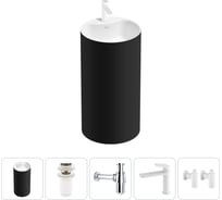 Напольная раковина отдельностоящая Wellsee Chalice Perfection в наборе 5 в 1, раковина-моноблок из акрила, цвет матовый черный / белый глянец 20213029R