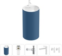 Напольная раковина отдельностоящая Wellsee Chalice Perfection в наборе 5 в 1, раковина-моноблок из акрила, цвет матовый темно-синий / белый глянец 20213105R