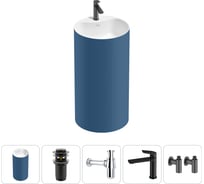 Напольная раковина отдельностоящая Wellsee Chalice Perfection в наборе 5 в 1, раковина-моноблок из акрила, цвет матовый темно-синий / белый глянец 20213104R