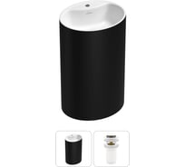 Напольная раковина отдельностоящая Wellsee Coquillage в наборе 2 в 1, раковина-моноблок из акрила, цвет матовый черный / белый глянец 20213153R