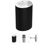 Напольная раковина отдельностоящая Wellsee Coquillage в наборе 3 в 1, раковина-моноблок из акрила, цвет матовый черный / белый глянец 20213154R