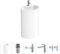 Напольная раковина отдельностоящая Wellsee Coquillage в наборе 5 в 1, раковина-моноблок из акрила, цвет белый глянец 20213130R