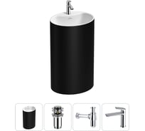 Напольная раковина отдельностоящая Wellsee Coquillage в наборе 4 в 1, раковина-моноблок из акрила, цвет матовый черный / белый глянец 20213158R