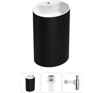 Напольная раковина отдельностоящая Wellsee Coquillage в наборе 3 в 1, раковина-моноблок из акрила, цвет матовый черный / белый глянец 20213157R