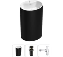 Напольная раковина отдельностоящая Wellsee Coquillage в наборе 3 в 1, раковина-моноблок из акрила, цвет матовый черный / белый глянец 20213155R