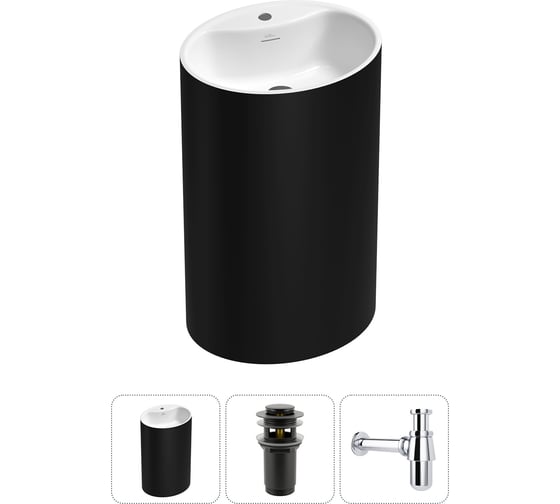 Напольная раковина отдельностоящая Wellsee Coquillage в наборе 3 в 1, раковина-моноблок из акрила, цвет матовый черный / белый глянец 20213155R 1