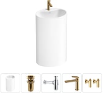 Напольная раковина отдельностоящая Wellsee Coquillage в наборе 5 в 1, раковина-моноблок из акрила, цвет белый глянец 20213132R