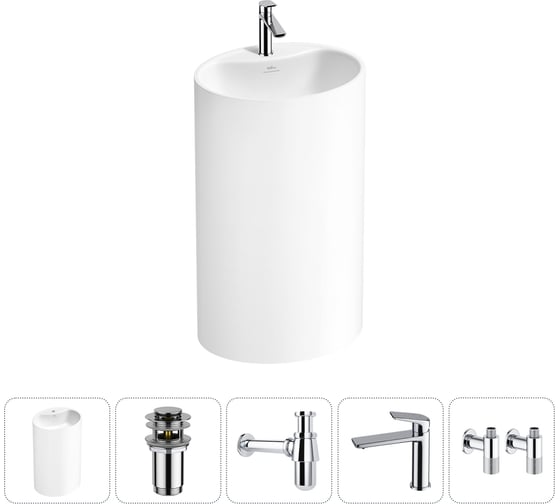 Напольная раковина отдельностоящая Wellsee Coquillage в наборе 5 в 1, раковина-моноблок из акрила, цвет матовый белый 20213146R 1