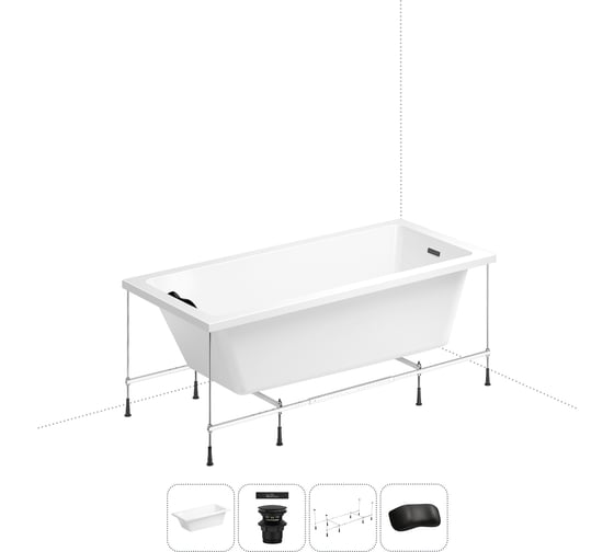 Акриловая ванна Wellsee 165х80 см FreeDom 2.0 в наборе 4 в 1 20212788R 1