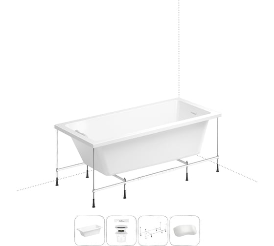 Акриловая ванна Wellsee 165х80 см FreeDom 2.0 в наборе 4 в 1 20212785R