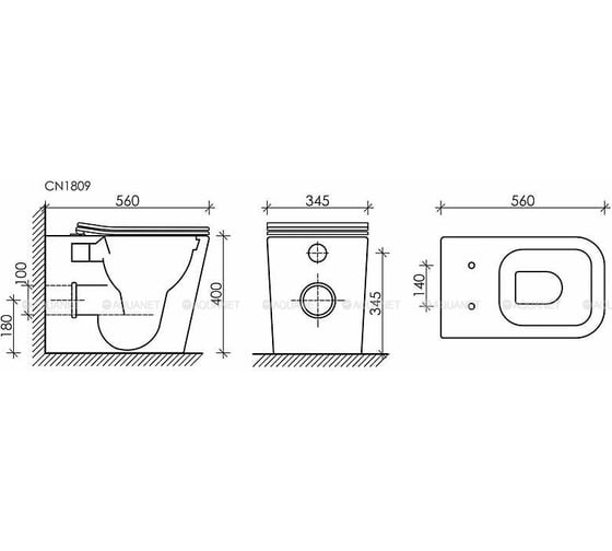 Напольная пристенная чаша унитаза Ceramicanova CUBIC Rimless CN1803-B