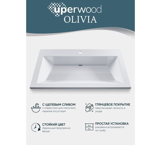 Раковина для ванной uperwood Olivia_80 см, белая глянцевая ROlivia80wg