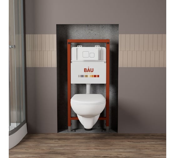 Комплект Bauedge BAU 6 в 1: инсталляция BAU PRO для подвесного унитаза, унитаз подвесной безободковый Bau Novo, быстросъемное сиденье микролифт, кнопка смыва BAU Soul, белая Q111300-BN0111-Q00014