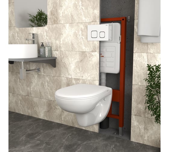 Комплект Bauedge BAU 6 в 1: инсталляция BAU PRO для подвесного унитаза, унитаз подвесной безободковый Bau Novo, быстросъемное сиденье микролифт, клавиша BAU Strike, белая/хром E458103-BN0111-E00104