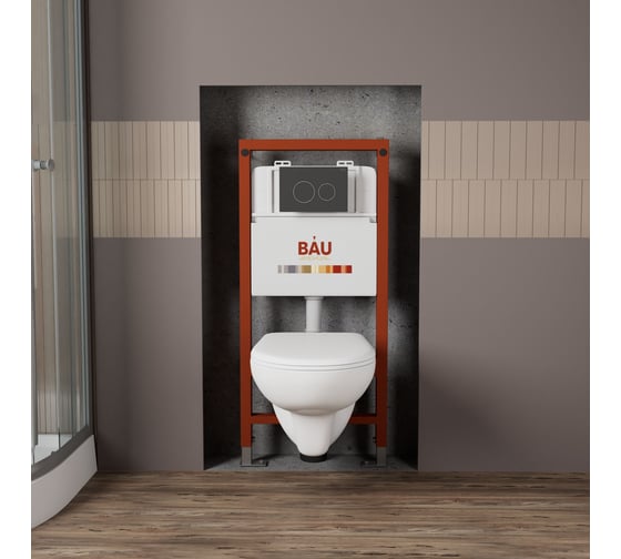 Комплект Bauedge BAU 6 в 1: инсталляция BAU PRO для подвесного унитаза, унитаз подвесной безободковый Bau Novo, быстросъемное сиденье микролифт, кнопка смыва BAU Dream, черная матовая Q111300-BN0111-Q00005