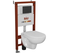 Комплект Bauedge BAU 6 в 1: инсталляция BAU PRO для подвесного унитаза, унитаз подвесной безободковый Bau Novo, быстросъемное сиденье микролифт, кнопка смыва BAU Hotel, черная матовая Q111300-BN0111-Q00008