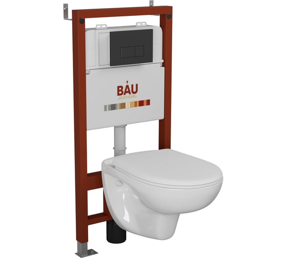 Комплект Bauedge BAU 6 в 1: инсталляция BAU PRO для подвесного унитаза, унитаз подвесной безободковый Bau Novo, быстросъемное сиденье микролифт, кнопка смыва BAU Hotel, черная матовая Q111300-BN0111-Q00008 1