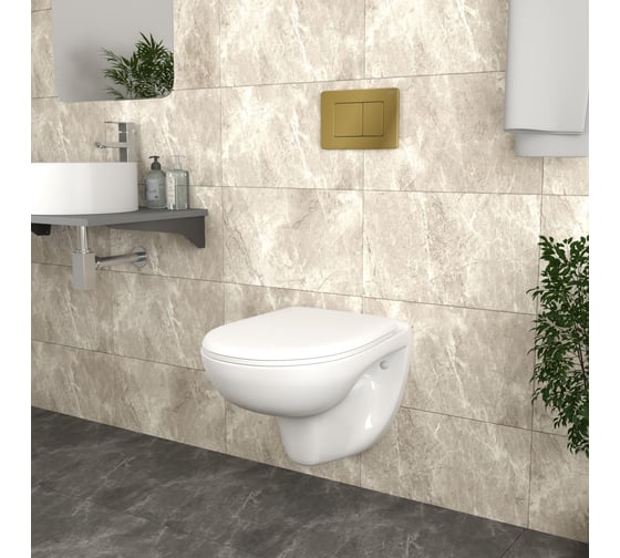 Комплект Bauedge BAU 6 в 1: инсталляция BAU PRO для подвесного унитаза, унитаз подвесной безободковый Bau Novo, быстросъемное сиденье микролифт, клавиша BAU Light, нержавеющая сталь, золото E458103-BN0111-E00108