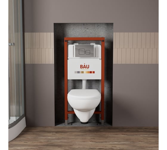 Комплект Bauedge BAU 6 в 1: инсталляция BAU PRO для подвесного унитаза, унитаз подвесной безободковый Bau Novo, быстросъемное сиденье микролифт, кнопка смыва BAU Soul, хром Q111300-BN0111-Q00016