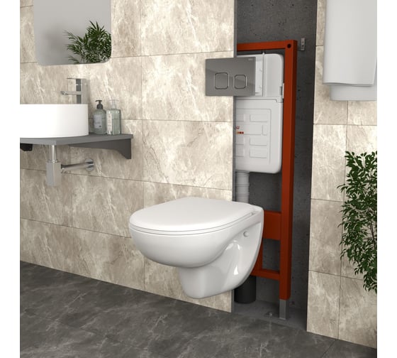 Комплект Bauedge BAU 6 в 1: инсталляция BAU PRO для подвесного унитаза, унитаз подвесной безободковый Bau Novo, быстросъемное сиденье микролифт, клавиша BAU Strike, хром E458103-BN0111-E00101