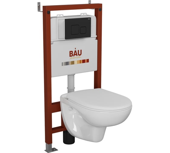 Комплект Bauedge BAU 6 в 1: инсталляция BAU PRO для подвесного унитаза, унитаз подвесной безободковый Bau Novo, быстросъемное сиденье микролифт, кнопка смыва BAU Soul, черная матовая Q111300-BN0111-Q00015