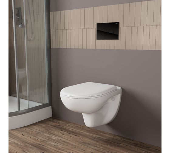 Комплект Bauedge BAU 6 в 1: инсталляция BAU PRO для подвесного унитаза, унитаз подвесной безободковый Bau Novo, быстросъемное сиденье микролифт, кнопка из стекла BAU Dream, черная Q111300-BN0111-Q00011