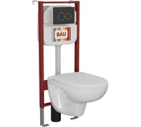 Комплект Bauedge BAU 6 в 1: рамная инсталляция, унитаз подвесной безободковый Bau Novo, быстросъемное сиденье микролифт, кнопка смыва BAU Dream, черная матовая NEO45700-BN0111-Q00005