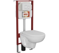 Комплект Bauedge BAU 6 в 1: рамная инсталляция, унитаз подвесной безободковый Bau Novo, быстросъемное сиденье микролифт, кнопка смыва BAU Soul, белая NEO45700-BN0111-Q00014