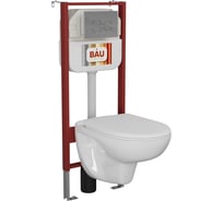 Комплект Bauedge BAU 6 в 1: рамная инсталляция, унитаз подвесной безободковый Bau Novo, быстросъемное сиденье микролифт, круглая хромированная клавиша Aquanika NEO45700-BN0111-01.02.19