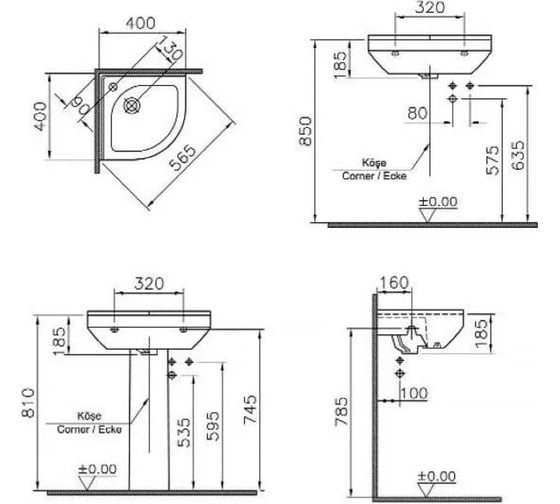 Угловая раковина Vitra S50 40 см, цвет белый 5306B003-0999