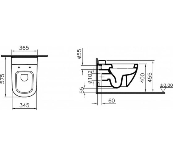 Подвесной безободковый унитаз Vitra D-Light Rim-ex 5911B003-1086
