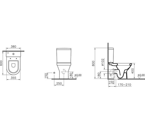 Комплект Vitra: пристенный унитаз S50 60 см со стандартным сиденьем микролифт 9798B003-7200
