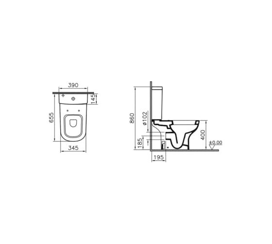 Комплект Vitra: напольный безободковый унитаз D-Light Rim-ex 9014B003-7209