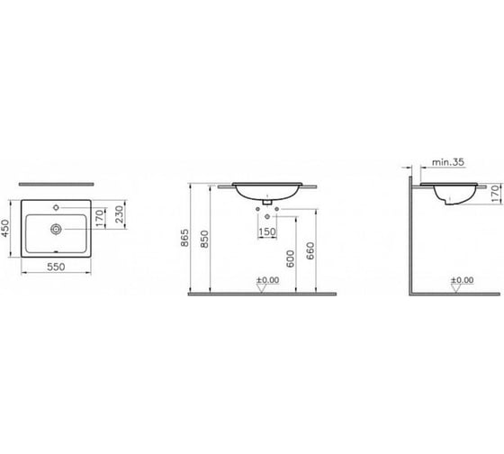 Раковина Vitra S20 накладная, прямоугольная, 55 см. 5465B003-0001