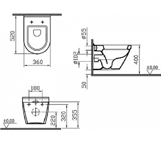 Подвесной унитаз Vitra S50 52 см, цвет белый 5318B003-0075